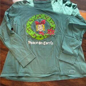 Life is Good Green Long-Sleeve 'Peace on Earth' Graphic Tee- Size XL